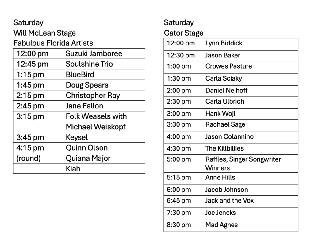 Saturday schedule